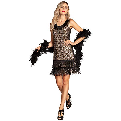 Generique - Sexy Charleston-Kleid mit Pfauen-Motiv 20er-Jahre schwarz-Gold Einheitsgröße
