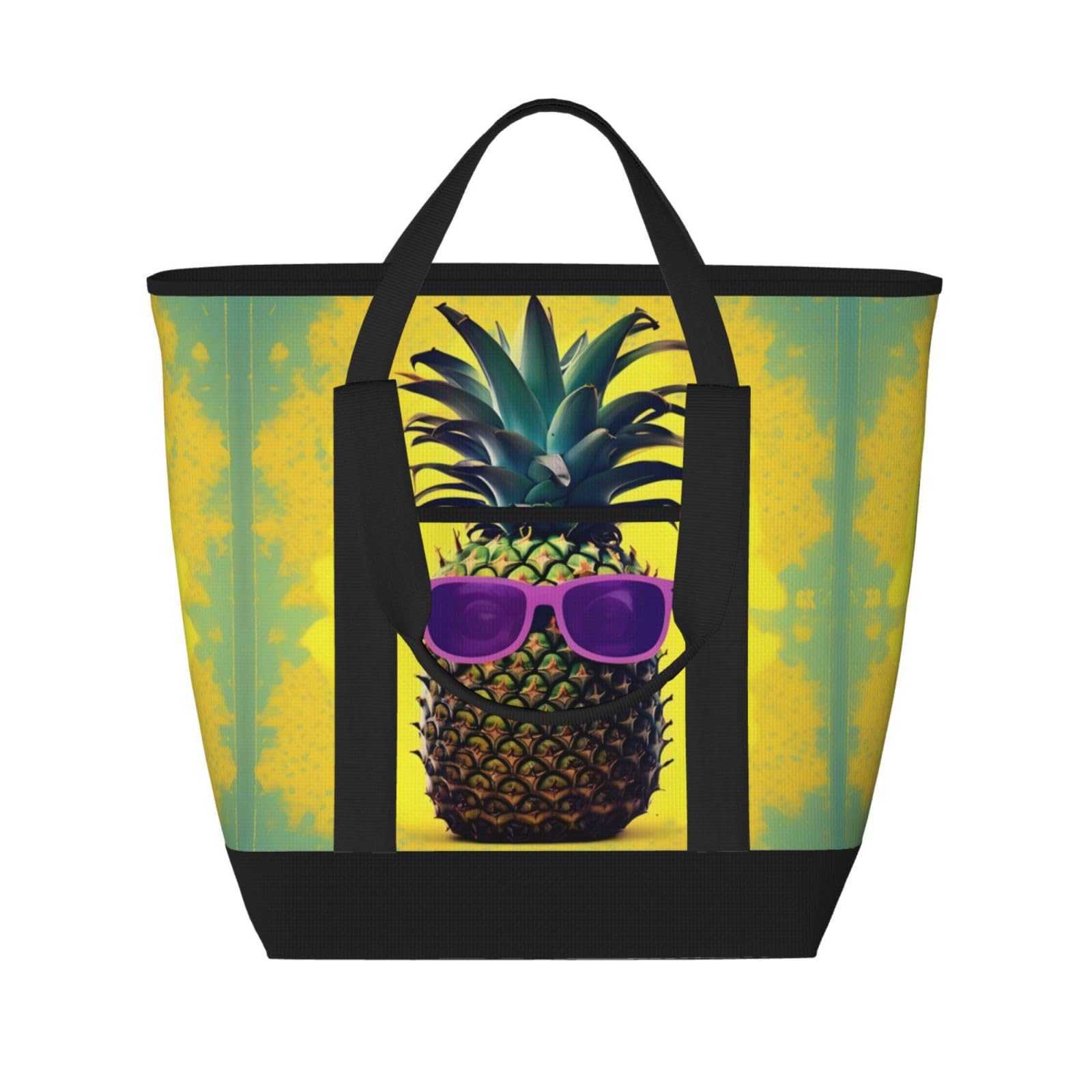 YQxwJL Isolierte Kühltasche mit Psych Ananas-Zitat, großes Fassungsvermögen, Einkaufstasche, Reisetasche, Strand, wiederverwendbare Einkaufstasche für Erwachsene, Schwarz, Einheitsgröße