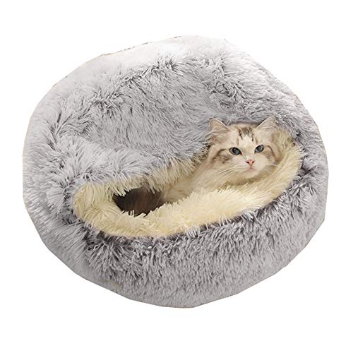 Rysmliuhan Shop Hundehöhle Kleine Hunde Katzenhöhle Warmes Hundebett Plüsch Hundebett Kätzchenbett Hundeschlafsäcke Flauschiges Katzenbett Hund Schlafsofa 40X40,Grey Plush