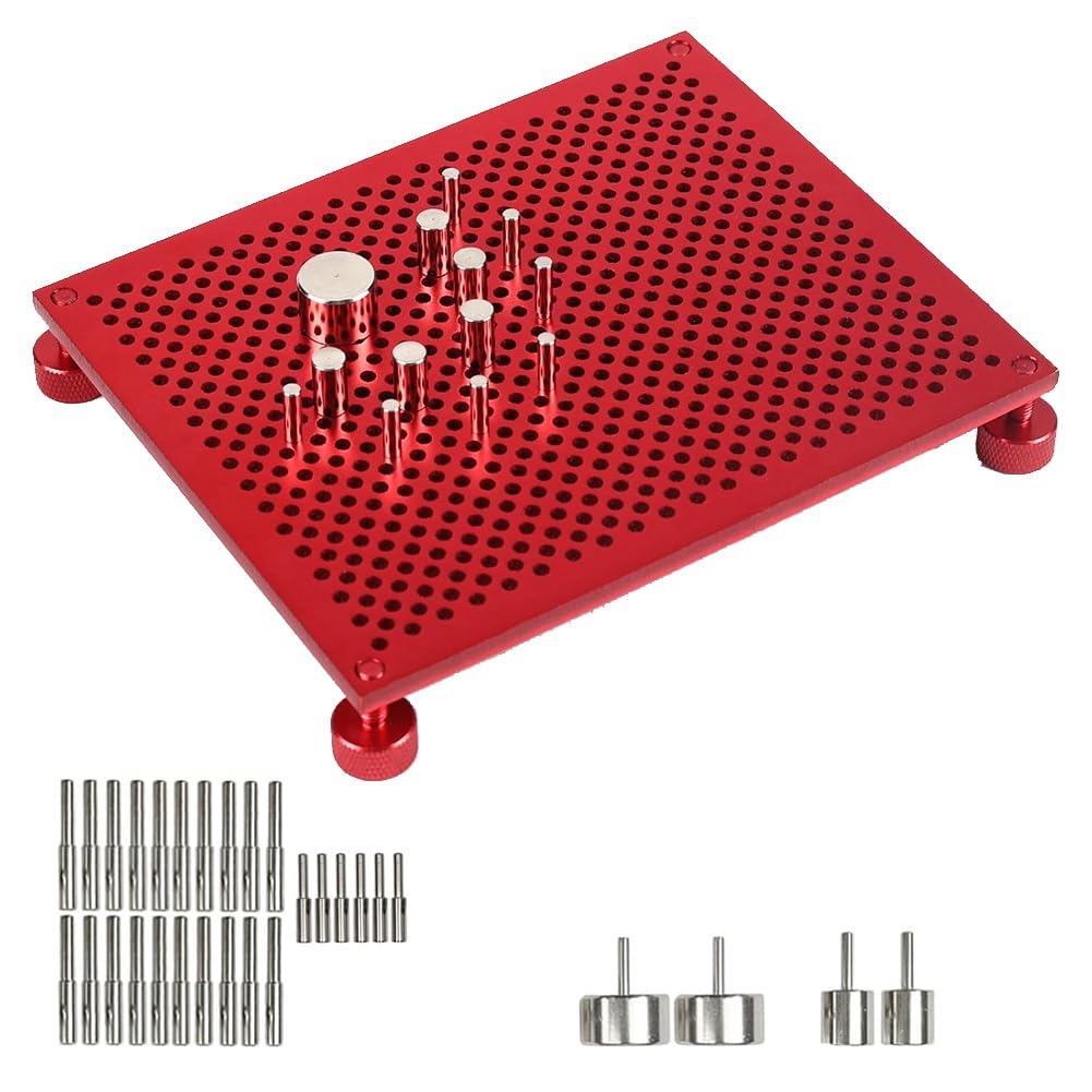 Kiudduy Vorrichtung zum Perlenfädeln Aus Draht, Quadratische Vorrichtung (4,57 X 5,51), 30 Metallstifte für Werkzeuge Zur Schmuckherstellung und Drahtwickelset, (Rot)