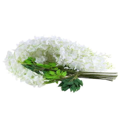 Kangtm 12 Paket (43,2 Ft) KüNstliche Glyzinien Rebe GefäLschte Glyzinien HäNgende Girlande Seide Lange HäNgende Blumen String Haus Hochzeit Dekor (Weiß)