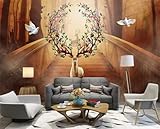 Abstrakte Wald Elch Boardwalk Fliegende Vögel 3D Tapete Poster Restaurant Schlafzimmer Wohnzimmer Sofa TV Dekorative Wand-200cm×140cm