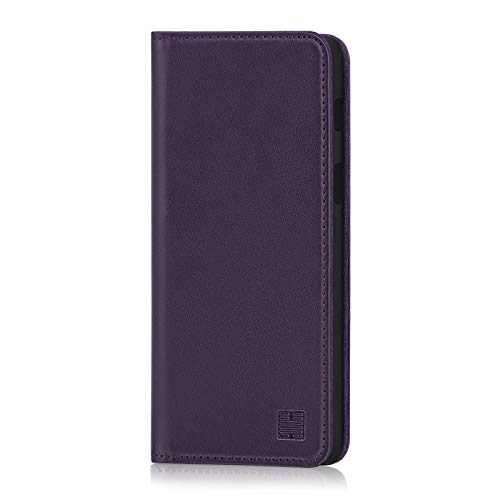 32nd Klassische Series - Lederhülle Case Cover für Samsung Galaxy A8 (2018), Echtleder Hülle Entwurf gemacht Mit Kartensteckplatz, Magnetisch und Standfuß - Aubergine