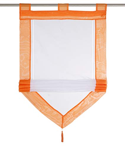 Raffrollo mit Quaste Dreieck Raffgardine Voile Transparent Schlaufen Vorhang (BxH 80x140cm, Orange)