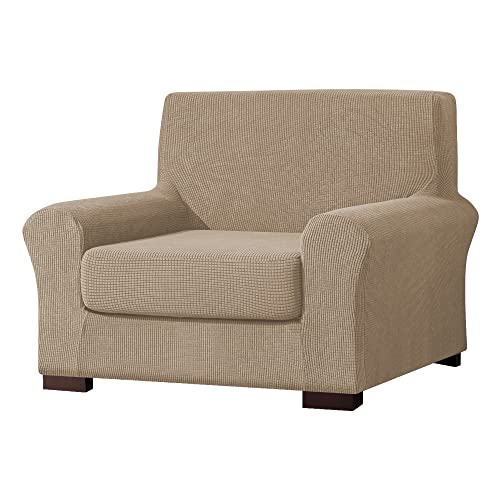 EBETA E 2-Stück Sofahusse Jacquard Sofaüberwurf Sofaüberzug, Sofahusse Couchbezug Möbelschutz rutschfest, Sofa Abdeckung Hussen + Polsterbezug 1 Sitzer (Sand, 85-115 cm)