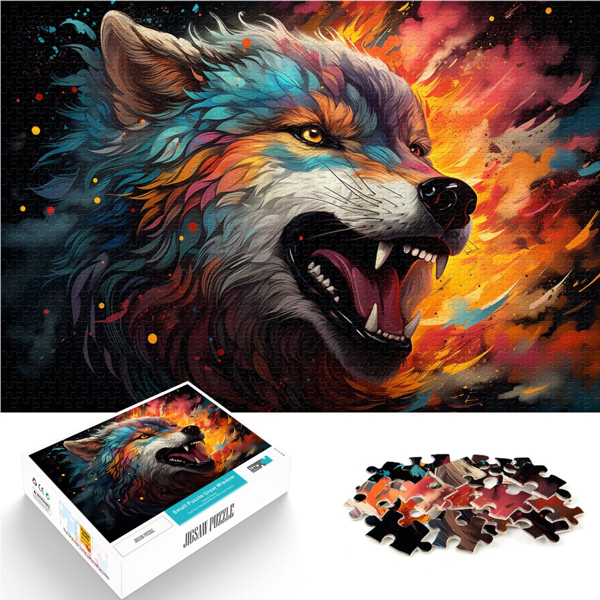 Puzzles Fantasy Wolf Malerei Erwachsene 1000 Teile Puzzle Geschenke Holzpuzzle Familienspiel Stressabbau Schwierige Herausforderung Puzzle 1000 Teile (50x75cm)