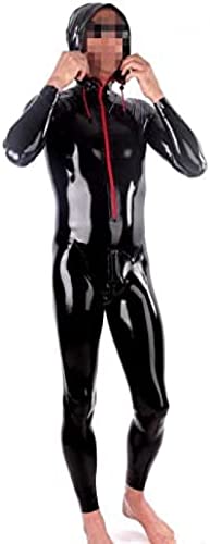 Herren Latex Catsuit Latexbody Mit Hut, Frontreißverschluss Und Schritt, Schwarz,Schwarz,XXL