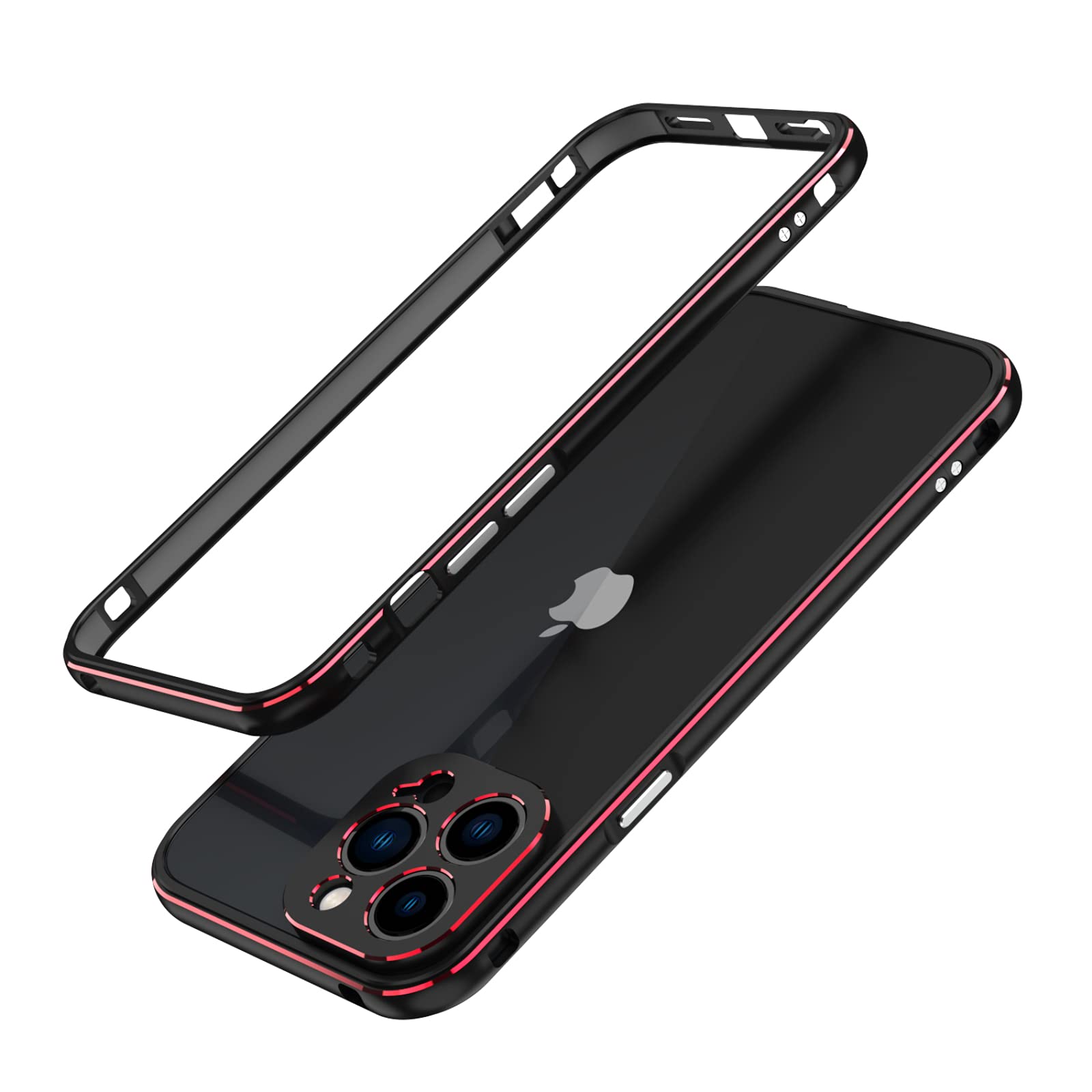 qichenlu Ultraslim Gaming Case Schwarz & Rot Aluminium Rahmen kompatibel mit iPhone 13 Pro,Leicht Luftfahrt Alulegierung Metall Bumper Innen Schwamm,mit Kamera Schutz Abdeckung Rückseite Folie