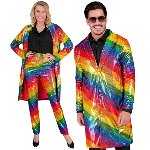 Widmann - Party Fashion Pailletten Mantel, Regenbogenfarben, Jacke, Weste, Party Outfit, Disco, Karneval