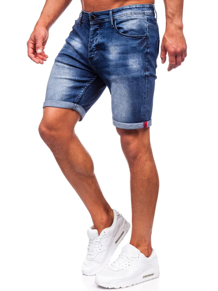 BOLF Herren Kurze Jeanshose Shorts Bermudas Jeans Short Kurze Hose Cargo Cargoshorts Destroyed Used Look Denim Stretch Freizeithose MP0260BS Dunkelblau M [7G7]