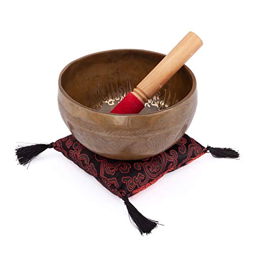 Bodhi Tibetische Klangschale „Singing Bowl“ mit BAUM DES LEBENS Gravur | ca. 790 g | Singing Bowl Ø 16cm | Klangtherapie, Meditation, Achtsamkeit, Entspannung