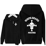 QYIFIRST Herren Damen Anime Dünnes Vlies Pullover mit Kapuze Streetwear Reißverschluss Sweatjacke Pirates Piece Whitebeard Cosplay Kostüm Schwarz Asian Size L (Chest 106cm)