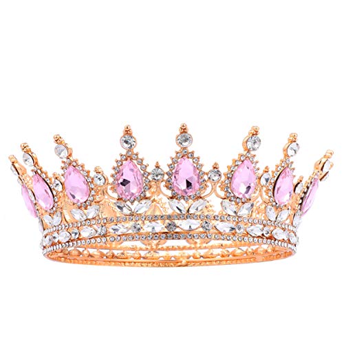 AIHEDOUJ Barocke Königinkrone Kristallprinzessin Tiara Krone Strass Hochzeit Kopfbedeckung für Frauen Mädchen Bräute Haarschmuck Krone (Farbe: Lila) Stirnbänder (Farbe: Rot)