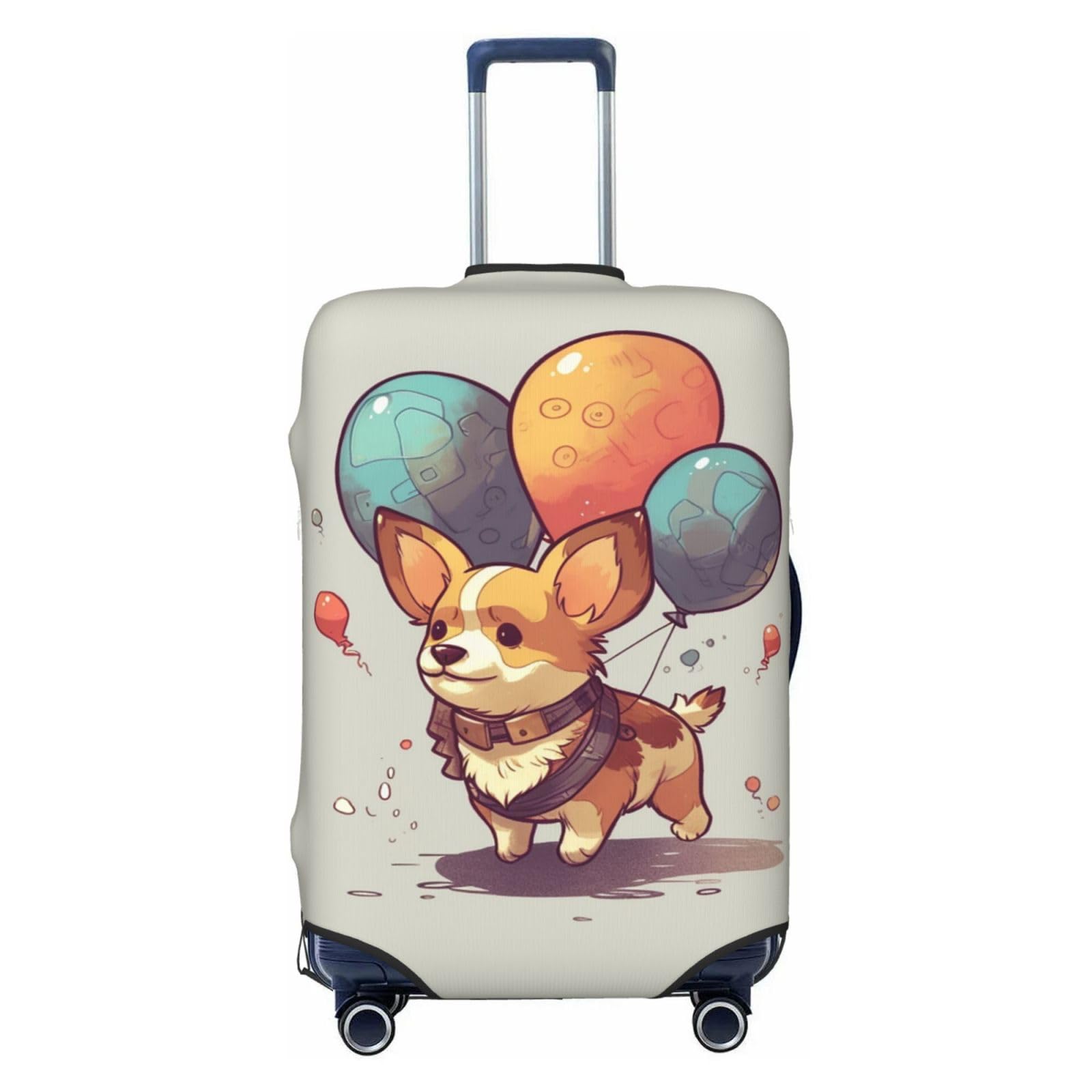 CSGJMYGS Reisegepäckhülle, elastisch, waschbar, modisch, kratzfest, Corgi, mit Ballon-Koffer-Schutz, passend für 45,7 - 81,3 cm große Gepäckstücke, Schwarz , XL