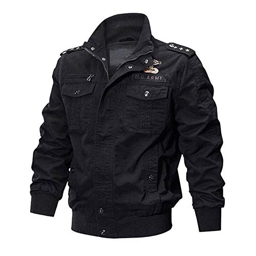 YOUCAI Herren Übergangsjacke Leicht Winter Jacke Herbstjacke Fliegerjacke Stehkragen Bomberjacke Baumwolle Cargo Jacke Männer Windbreaker Taschen Armee Jacke Feldjacke,Schwarz2,