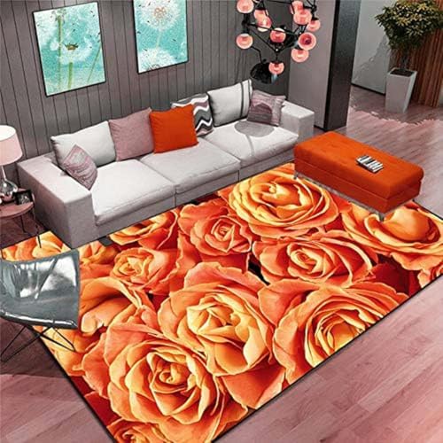 Kleine Teppiche 60 x 90 cm, Orange Rose, Wohnzimmerteppich, maschinenwaschbar, Fußmatten, moderner Badezimmerteppich, rutschfeste Flächenteppiche, weicher Teppich, Heimdeko-Teppich, weicher Kurzflor-