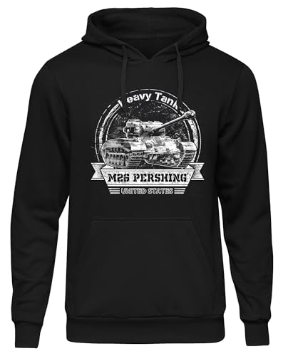 UGLYSHIRT Heavy Tank M26 Pershing Herren Kapuzenpullover | WW2 Sherman Panzer Pullover US Militär Tank US Army Hoodie Vintage Soldaten Geschenk | Schwarz (L)