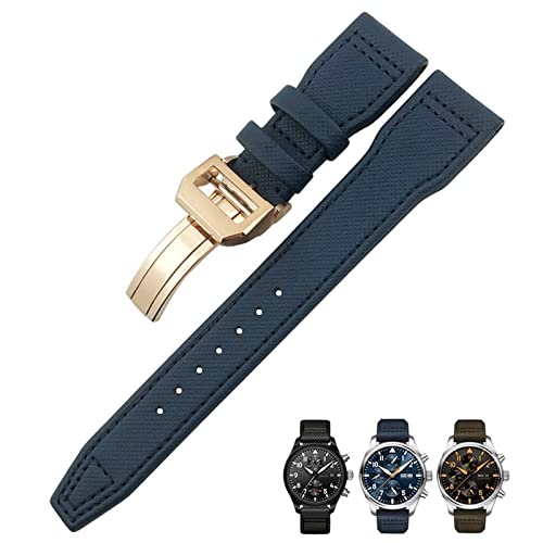 NEYENS 20 mm, 21 mm, 22 mm, Nylonfaser-Lederarmband, passend für IWC IW377729 IW389001 Big Pilot Watch Grün Blau Schwarz Uhrenarmband, 21 mm, Achat