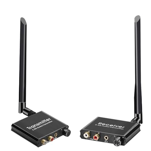 Pluuttiem Drahtloser Audiosender und -Empfänger, 50 M, 5,8 G, Drahtloser Audioadapter mit 3,5 mm R/L-Konverter für TV-Box, DVD-PC