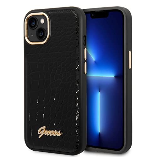 CG MOBILE Guess Schutzhülle für iPhone 14 Plus in Schwarz Kroko-Muster, PU-Leder Schutzhülle & Anti-Kratz-Hülle mit zugänglichen Anschlüssen, Stoßdämpfung & Signature Logo