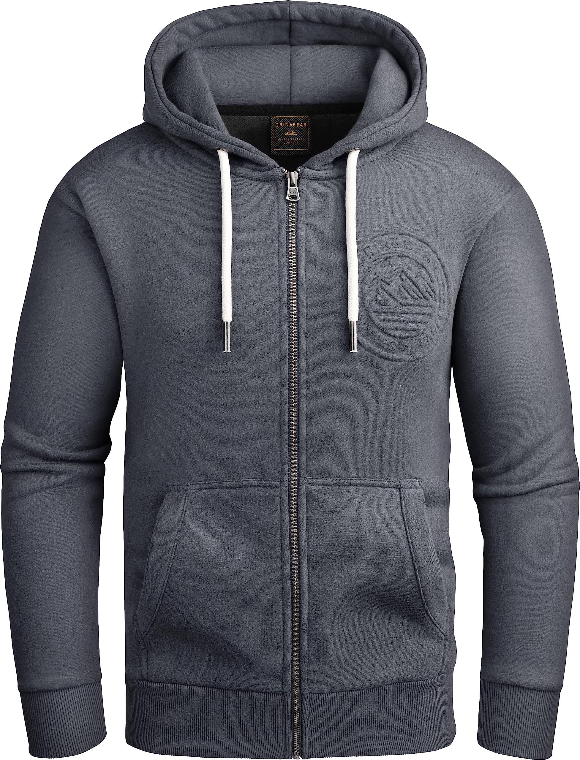 Grin&Bear Hoodie Herren Sweatshirt mit Reißverschluss GEC602 Stahlgrau L