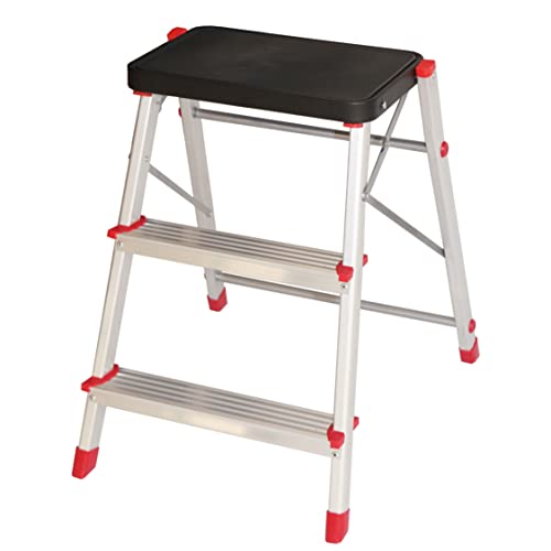 BTF - Aluminium Klapphocker mit 3 Stufen | Faltbar & Platzsparend | Maximale Tragkraft 150 kg | Höhe 60 cm, Silber, Aluminium