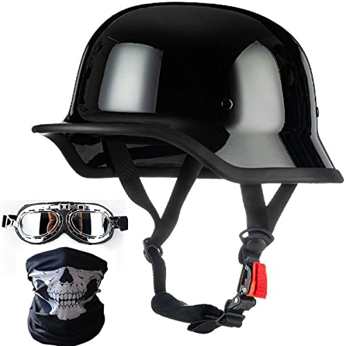 Vintage Motorradhelm Mit Fliegerbrille Wehrmacht Helm Brain-Cap Halbhelm Jet Helm ECE-Zertifizierter Scooter Moped Helm Schutzhelm D,M=54~57cm