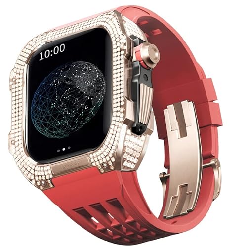 TONECY Gummiband, Titan-Lünette für Apple Watch 7/6/5/4/SE, Apple Mod Watch, Zubehör, Ersatz-Titan, Luxus-Hülle, kompatibel mit iWatch Serie 44 mm, mit Werkzeug