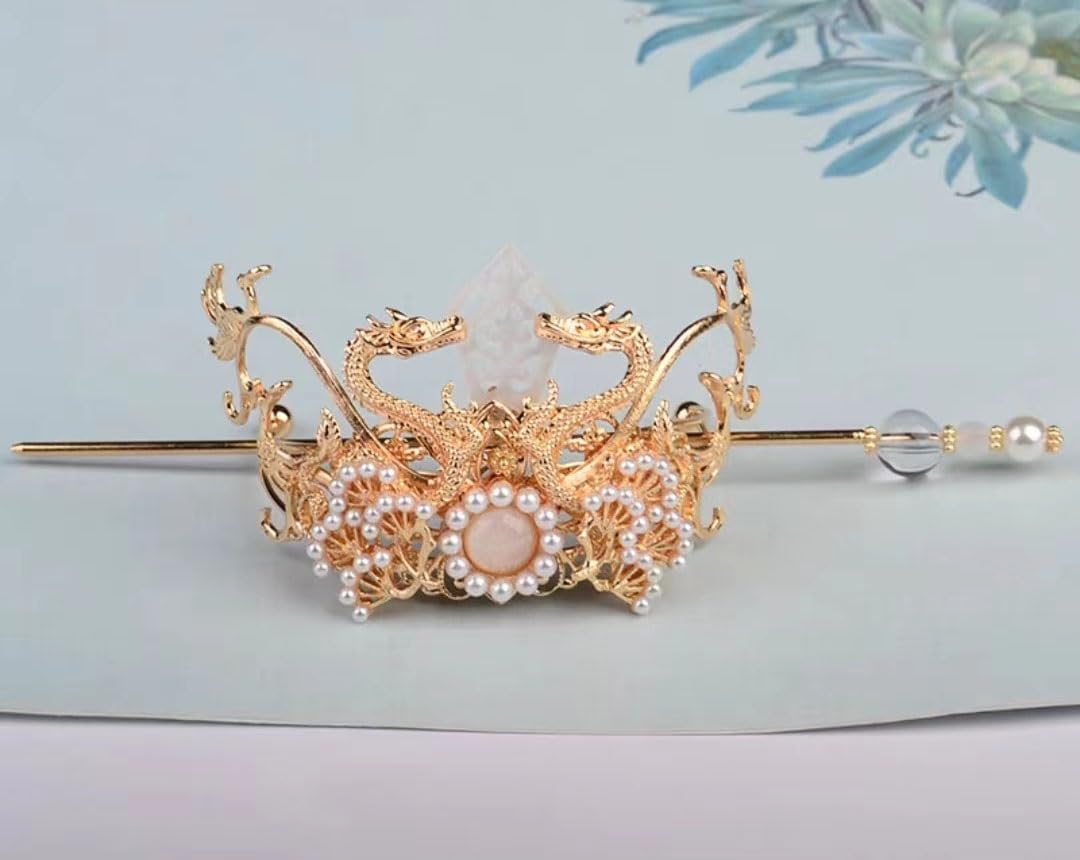 Haargabel, Braut-Haarnadeln, Hanfu-Haarstäbchen, Hanfu-Kopfschmuck-Mädchen-Quasten-Schritt-Shake-Zubehör, chinesische alte goldene rosa Blumen-Haarnadel, geeignet for die meisten Damen- und Mädchen-Ac