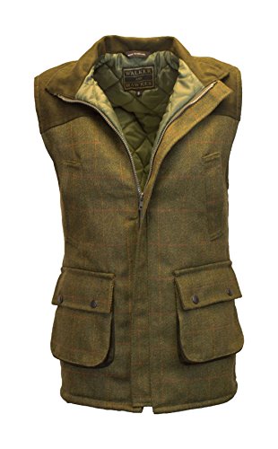 WALKER AND HAWKES Herren Country-Weste aus Tweed mit verstärkten Schultern - für die Jagd geeignet - Dunkles Salbeigrün - Größe M (40"-42")