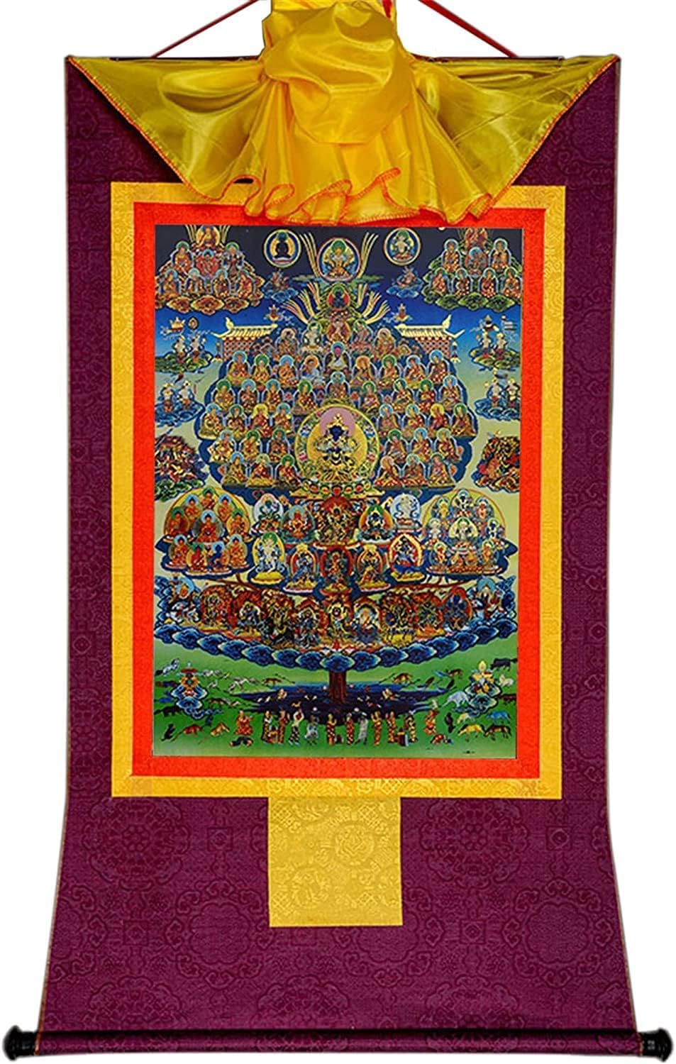 Buddhistischer Wandteppich, Thangka-Wandteppiche, Karma Kagyu auf Zufluchtsbaum, Kamtsang Kagyu, Gyalwa Karmapa, tibetische Thangka-Malkunst, Buddha-Wandteppich mit Schriftrolle (Farbe: Blau, Größe: K