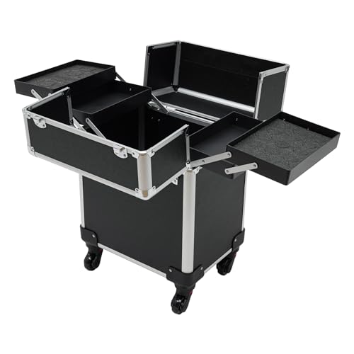 HuKaiL Kosmetikkoffer Trolley, Schminkkoffer Mädchen mit 4-Schiebeschalen und 1-Untere Schicht, Rolling Makeup Train Case mit 100Kg Tragkraft für Visagist, Friseur, Nageltechniker, 34 * 24 * 45cm