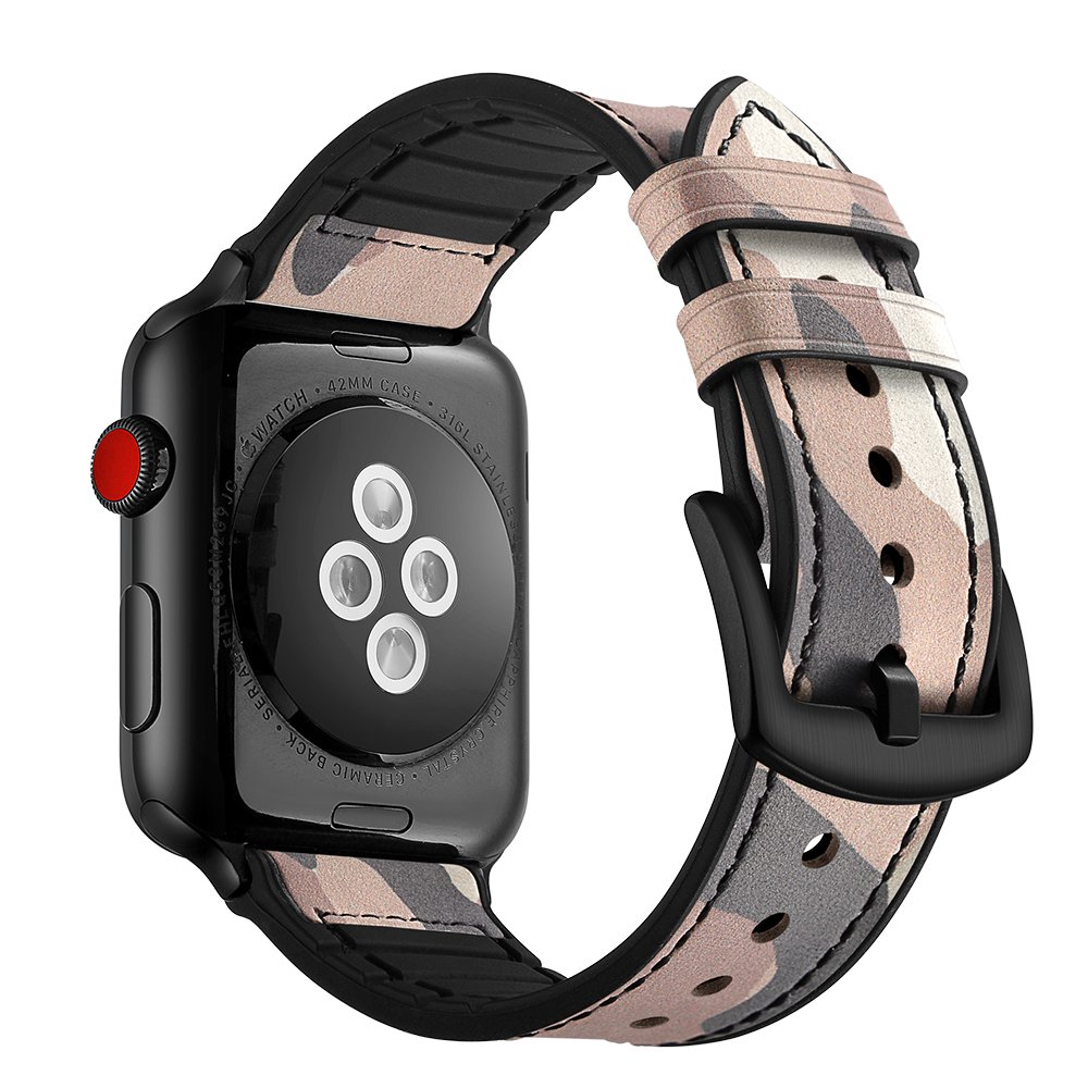 Dee Plus Echtleder Armband für Apple Watch Series 1/2/3/4/5/6/7/8/SE, Kalb Leder Silikon Uhr Ersatzband Uhrenarmbänder,Edelstahlschließe Einstellbar Premium Leder Armband, Mehrfarben optional