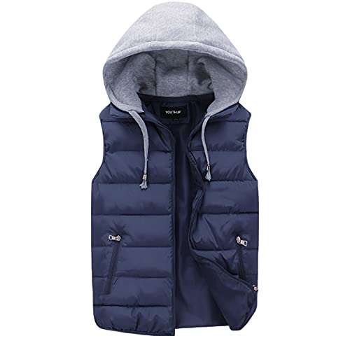 YOUTHUP Herren Steppweste mit Kapuze Leicht Winterweste Outdoor Dicke Freizeit Gilet Ärmellos Jacke Sport Kaputze