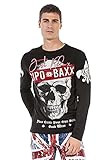 Cipo & Baxx Herren Langarmshirt Longsleeve Totenkopf Strasssteine Rundhals Design Sweatshirt CL454 Schwarz XXL