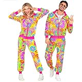 W WIDMANN MILANO Party Fashion - Kostüm Trainingsanzug, Hippie Groovy Love Party, Neon, Flower Power, 80er Jahre Outfit, Jogginganzug, Bad Taste Outfit, Faschingskostüme