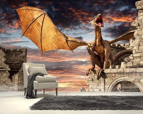 Himmel Dinosaurier Backsteinmauern 3D Tapete Poster Restaurant Schlafzimmer Wohnzimmer Sofa TV Dekorative Wand-350cm×256cm