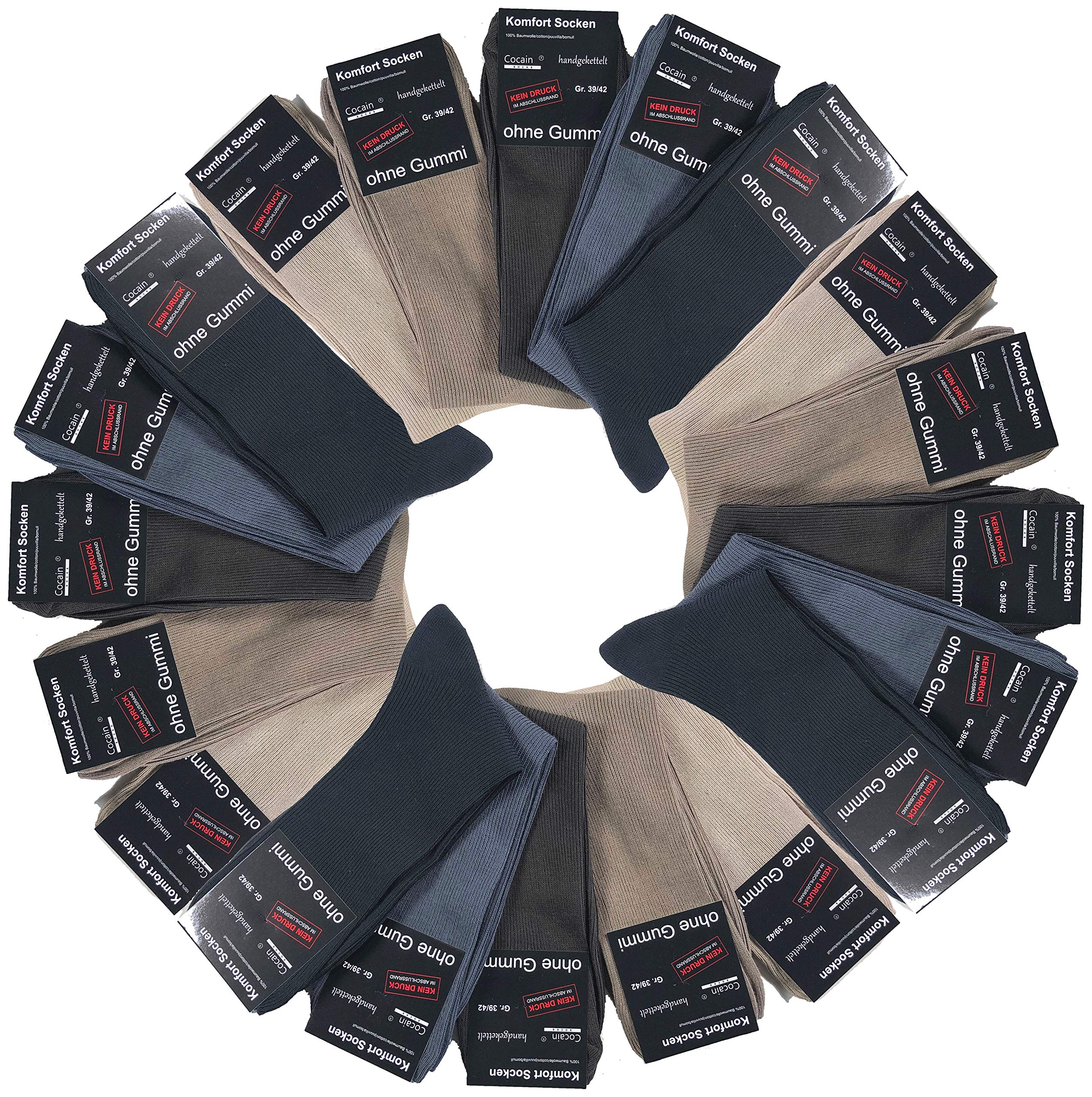 cocain 10 Paar helle schwarze braune weisse Herren Socken ohne Gummi, schwarze socken büro markenware cocain ohne gummibund anzusocken herrensocken ohne gummibund 100 baumwolle gr. 39/42 39-42