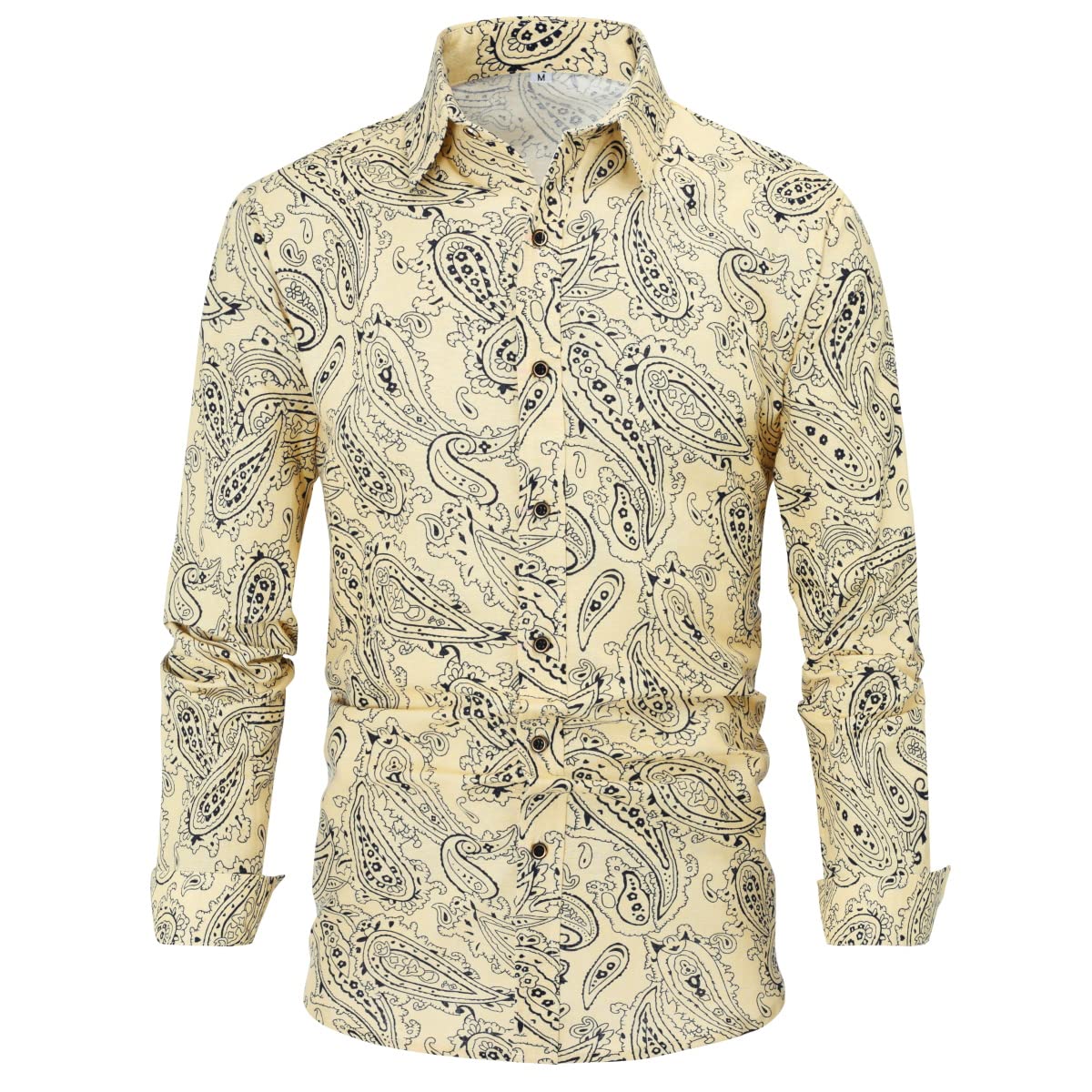 Allthemen Herren Blumen Hemden Leinen Bunte Hemd Langarmhemd Muster Paisley Freizeitshemd Langarm Casual Shirt Paisleymuster XXL