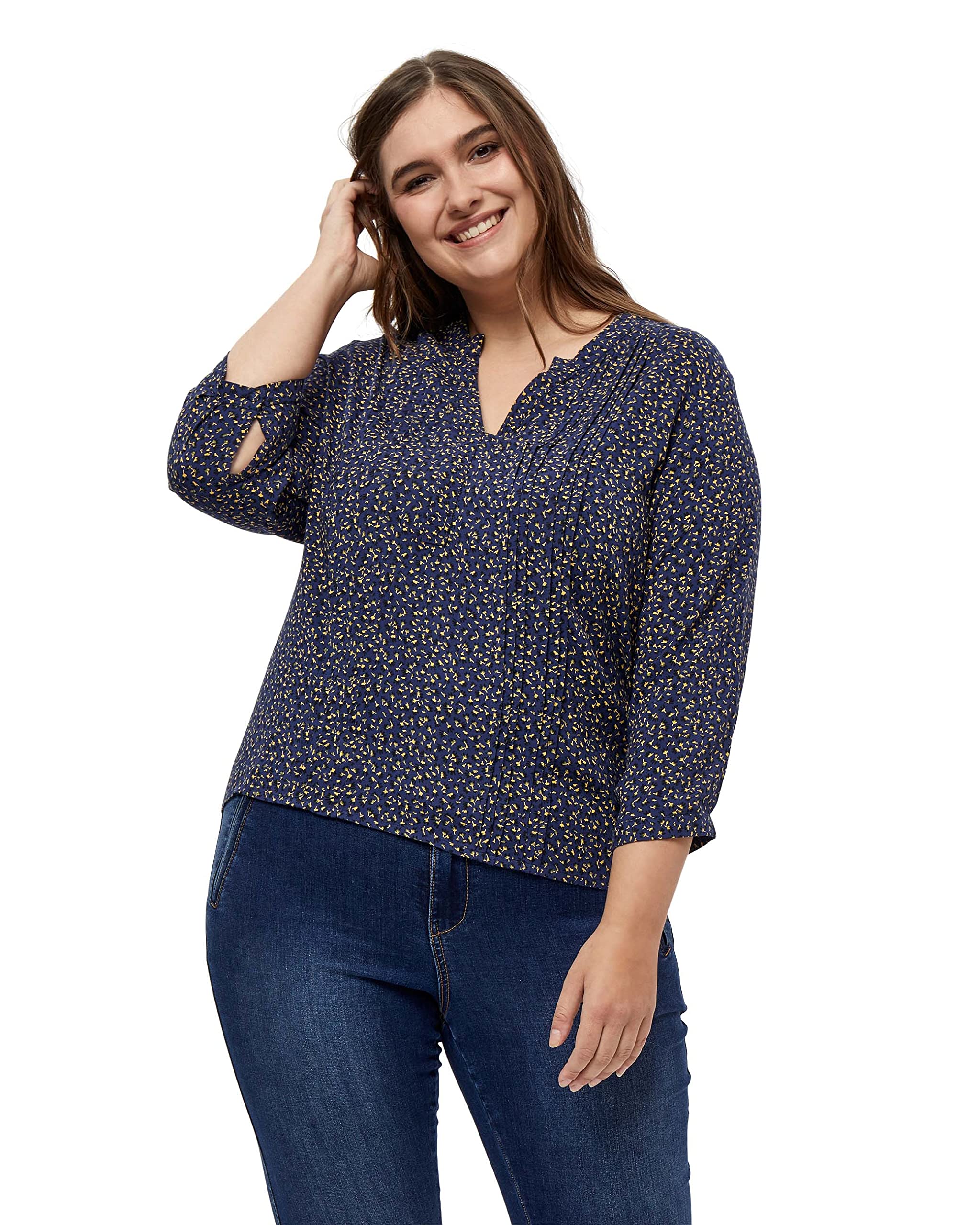 Peppercorn ,Women's ,Caisa Curved Blouse, 1550P Navy Print ,22