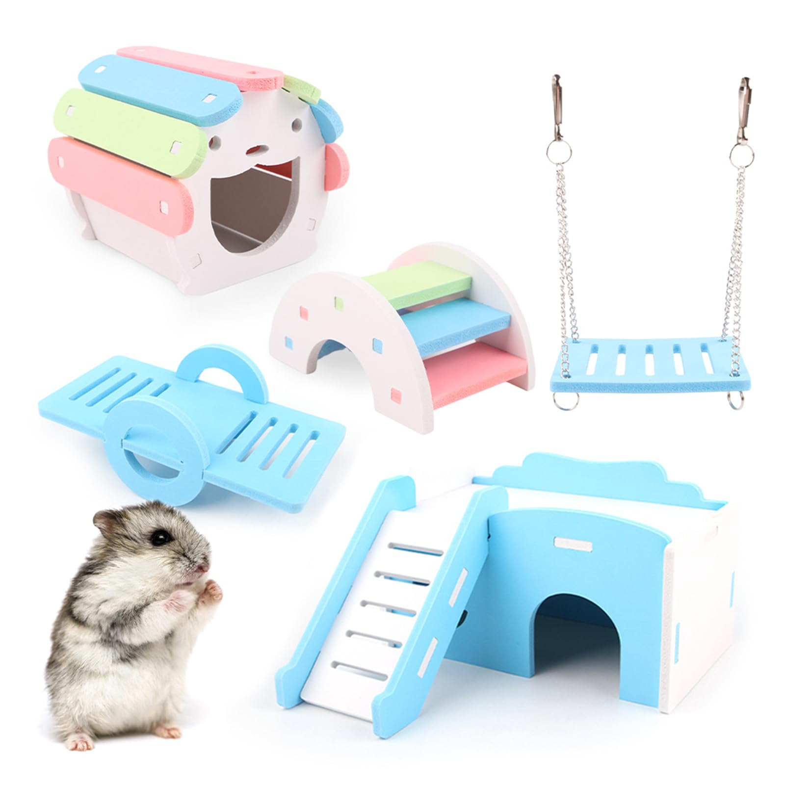 5pcs Hamster Spielzeug Set Entertainment Spielzeug mit Leiter Haus Schaukel Spielzeug Papageien Klettern Spielzeug Kleintier Lustiges Geschenk