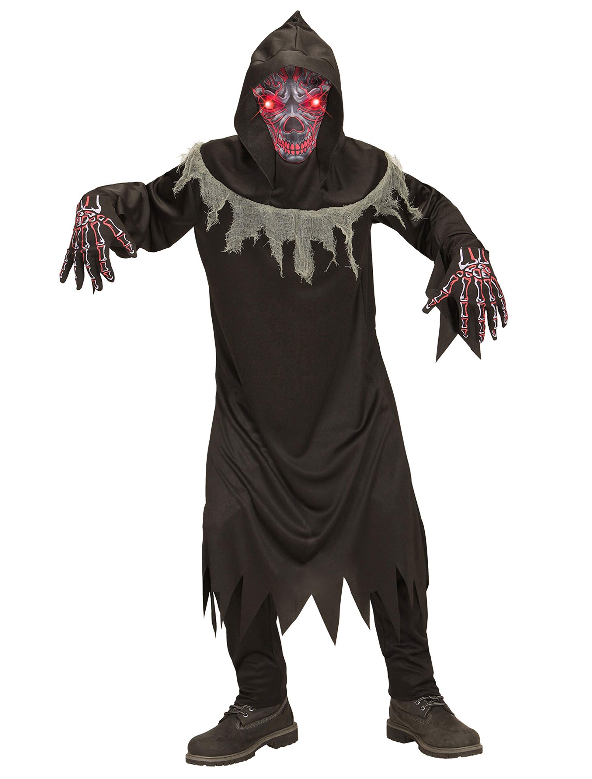 Widmann - Kinderkostüm teuflischer Dämon, Robe, Handschuhe, Maske mit Kapuze und leuchtenden Augen, Halloween, Karneval, Mottoparty