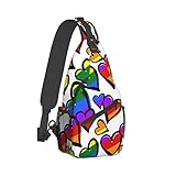 DENMER Cartoon Science Thema Crossbody Brusttasche Schultertasche Wochenende Outdoor Wandern Rucksack, Regenbogenfarbene Gay-Pride-Herzen, Einheitsgröße