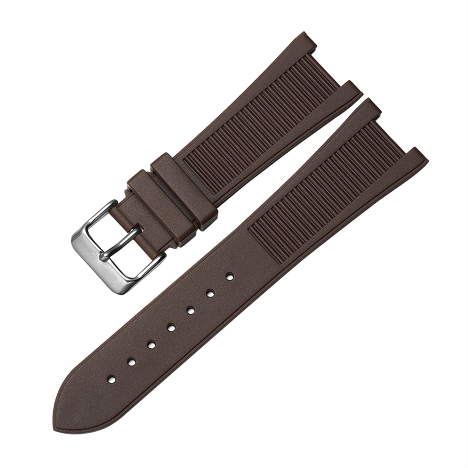 SCRUBY Zum Pp Patek Philippe Silicon Uhrengürtel 5711 5712G Nautilus Uhrengurt Spezielle Schnittstelle 25mm*13mm Uhrenband(Brown-silver)