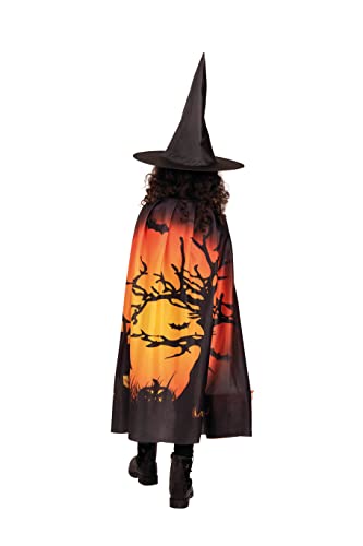 PartyXPeople Cape Halloween Kinderkostüm Hexe Umhang mit Hexenhut Verkleidung Kostüm orange-schwarz 12716-STD