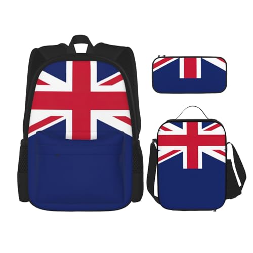 WURTON Schulterrucksack, Neuseeland-Flagge, 3-in-1, Büchertaschen-Set, Lunchbox, Federmäppchen, Reisen, Laptop, Tagesrucksäcke, Schwarz, Einheitsgröße, Schwarz , Einheitsgröße