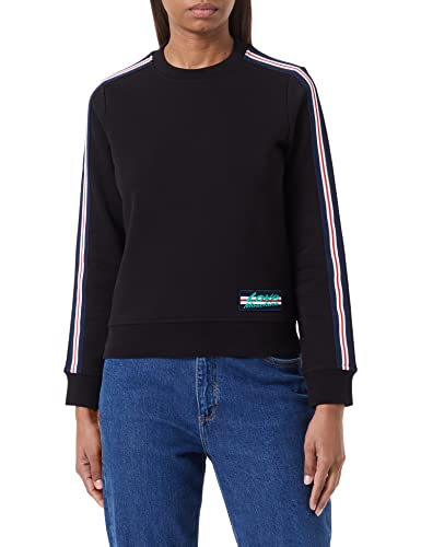 Love Moschino Women's Slim fit Roundneck Long-Sleeved with Striped Tape Sleeves and Logo Patch Sweatshirt, Black, 38