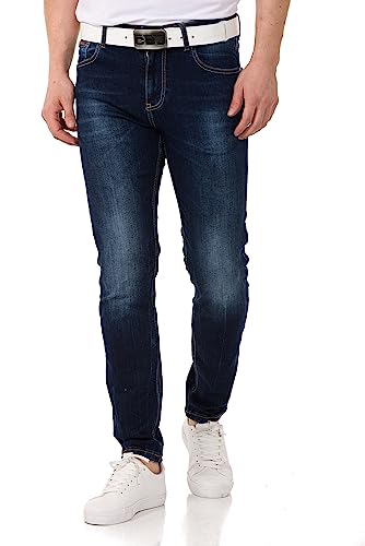 Cipo & Baxx Herren Jeanshose Slim Fit, Stretch Denim Pants im Basic-Look, 98,5% Baumwolle Jean Hose für Männer, Casual-Look Klamotten für Herren, CD820, Darkblue, W32 L34