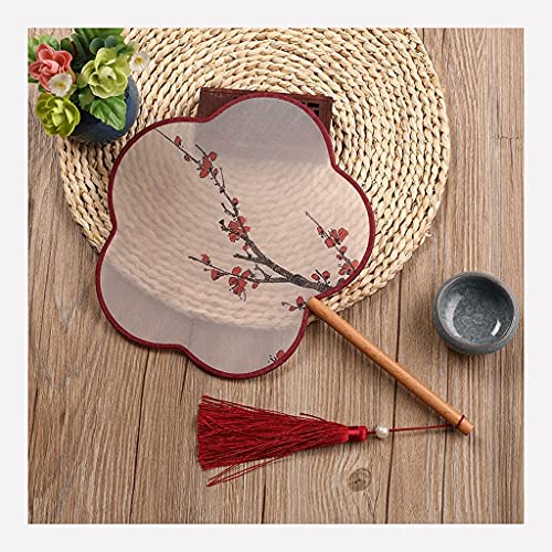 Dekoration Faltfächer Bedruckter antiker Hanfu-Requisiten-Fächer mit Quasten für Damen, seidig durchscheinende Handfächer für Hochzeitsgeschenke, Partygeschenke, eleganter Handfächer (Farbe: Khaki)