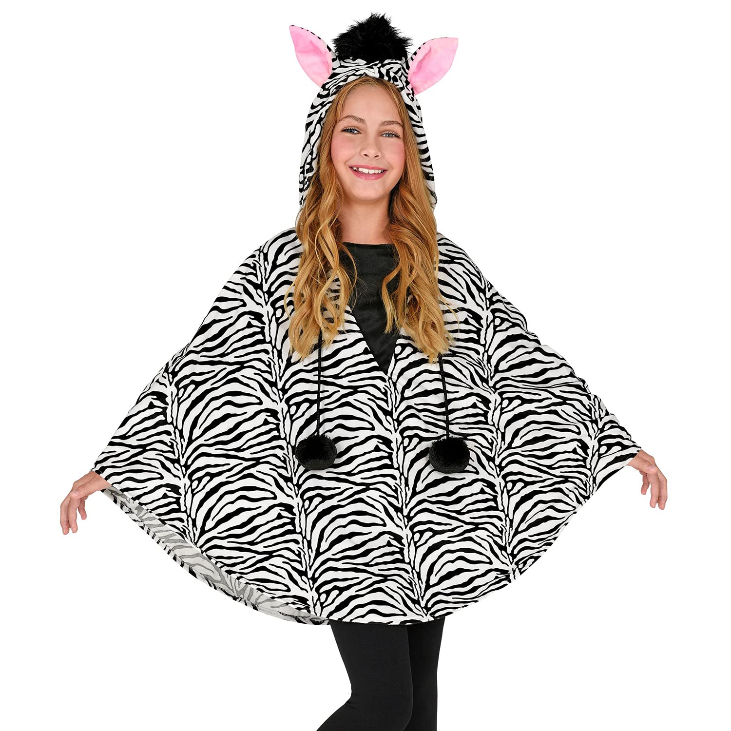 W WIDMANN MILANO Party Fashion 48167 - Kinderkostüm Zebra, Poncho mit Kapuze, Überwurf, Mottoparty, Karneval